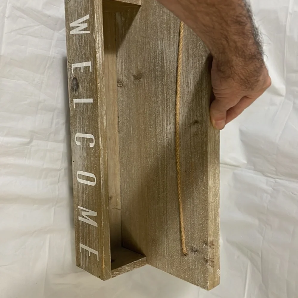 Rustic welcome wall hanging for mail, keys, dog leashes, etc